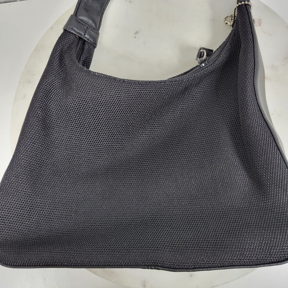 Nine West Mini Hobo Shoulder Bag Purse Black Mesh Zip Silver Logo Charm Y2K - Picture 13 of 15